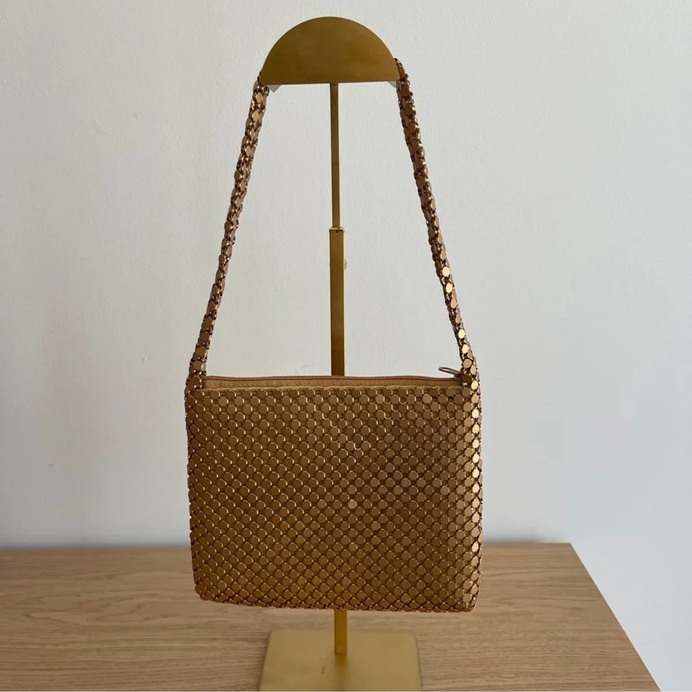 Vintage Gold evening Bag Jeanne Lottie metallic shoulder purse small formal - Picture 1 of 10